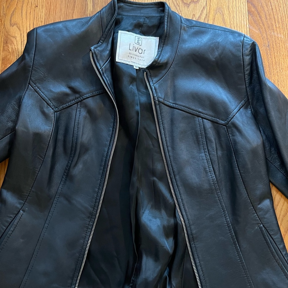 Black Livar Italian leather jacket — never worn!!